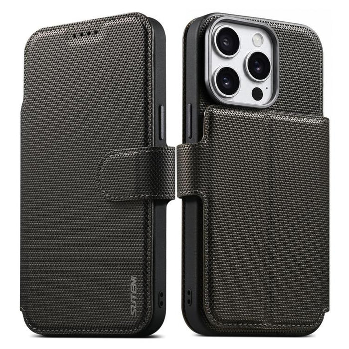 Funda para teléfono Suteni Q09 con cartera magnética desmontable 2 en 1, textura triangular y piel vegana., For iPhone 17 Pro Max, For iPhone 17 Pro, For iPhone 17, For iPhone 16 Pro Max, For iPhone 16 Pro, For iPhone 16, For iPhone 15 Pro Max         ...