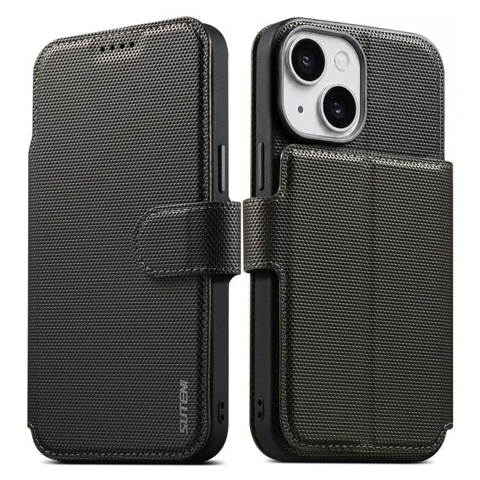 Funda para teléfono Suteni Q09 con cartera magnética desmontable 2 en 1, textura triangular y piel vegana., For iPhone 17 Pro Max, For iPhone 17 Pro, For iPhone 17, For iPhone 16 Pro Max, For iPhone 16 Pro, For iPhone 16, For iPhone 15 Pro Max         ...