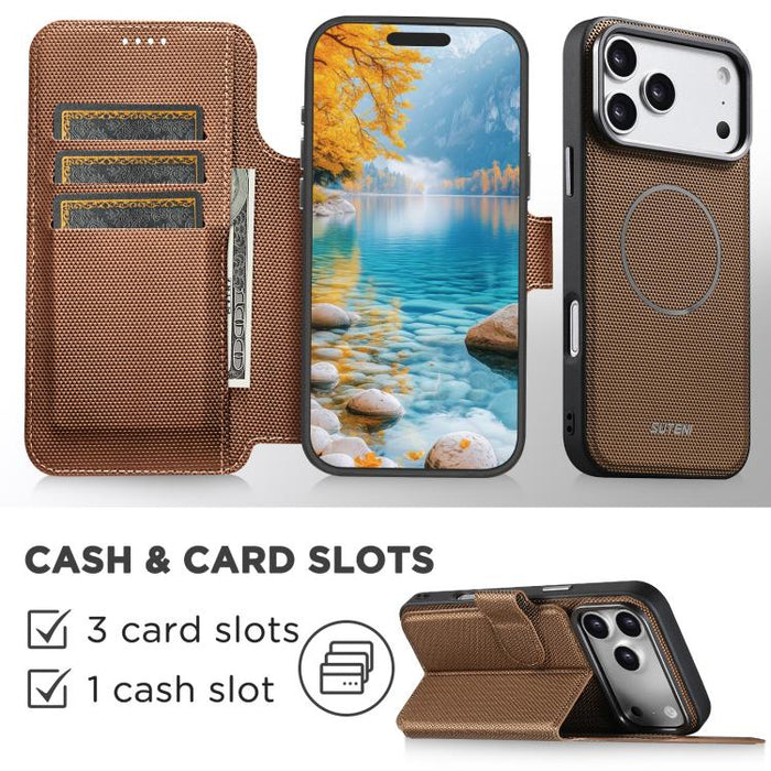 Funda para teléfono Suteni Q09 con cartera magnética desmontable 2 en 1, textura triangular y piel vegana., For iPhone 17 Pro Max, For iPhone 17 Pro, For iPhone 17, For iPhone 16 Pro Max, For iPhone 16 Pro, For iPhone 16, For iPhone 15 Pro Max         ...