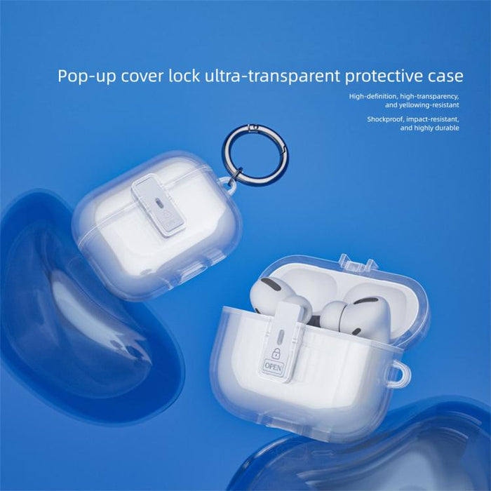 Estuche para auriculares ultratransparente con cierre de seguridad de un solo toque, For Airpods Pro 3