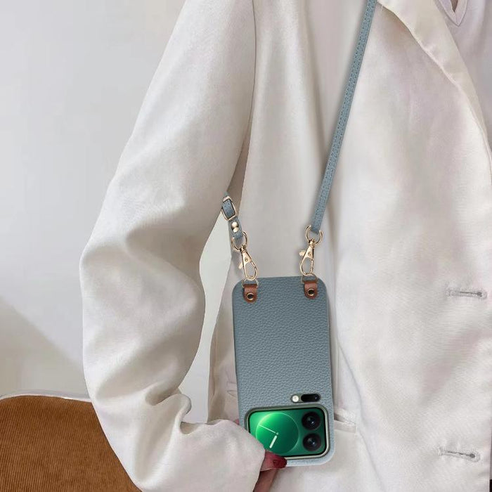 Funda para teléfono con hebilla metálica y correa cruzada, textura de lichi, de PU, For Xiaomi 17 Pro