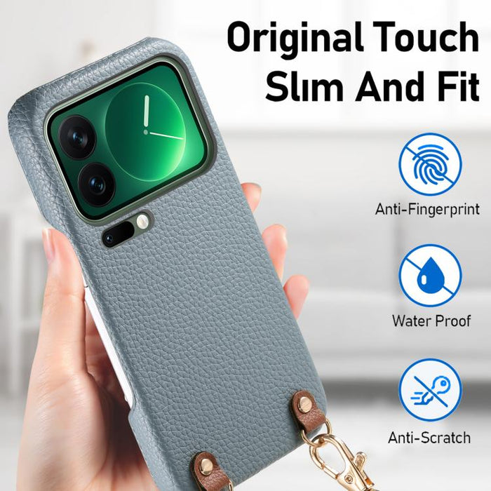 Funda para teléfono con hebilla metálica y correa cruzada, textura de lichi, de PU, For Xiaomi 17 Pro
