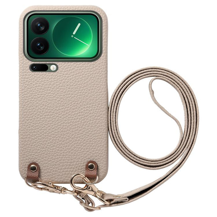 Funda para teléfono con hebilla metálica y correa cruzada, textura de lichi, de PU, For Xiaomi 17 Pro