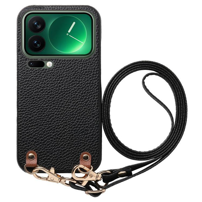 Funda para teléfono con hebilla metálica y correa cruzada, textura de lichi, de PU, For Xiaomi 17 Pro