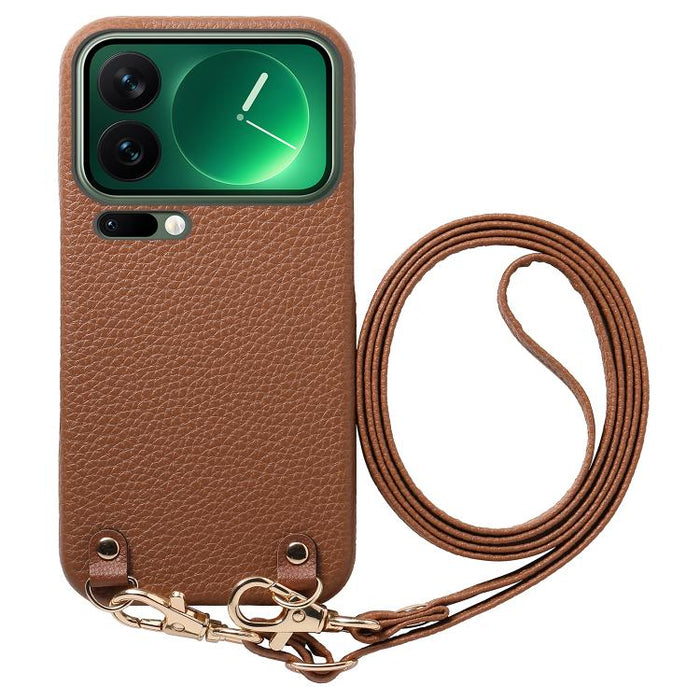 Funda para teléfono con hebilla metálica y correa cruzada, textura de lichi, de PU, For Xiaomi 17 Pro