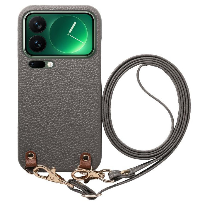 Funda para teléfono con hebilla metálica y correa cruzada, textura de lichi, de PU, For Xiaomi 17 Pro