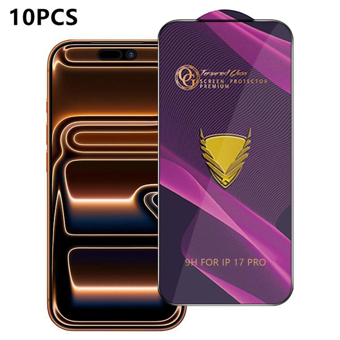 10 láminas de vidrio templado HD antiestáticas de alta alúmina con arco grande OG Purple, impresas mediante serigrafía., For iPhone 17e / 16e, For iPhone 17 Pro Max, For iPhone 17 Pro, For iPhone 17, For iPhone Air, For iPhone 16 Pro Max               ...