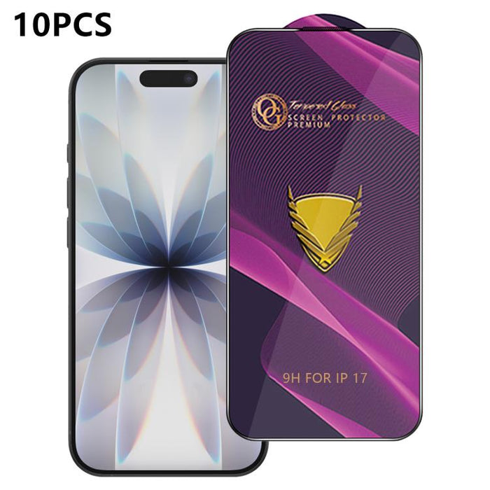 10 láminas de vidrio templado HD antiestáticas de alta alúmina con arco grande OG Purple, impresas mediante serigrafía., For iPhone 17e / 16e, For iPhone 17 Pro Max, For iPhone 17 Pro, For iPhone 17, For iPhone Air, For iPhone 16 Pro Max               ...