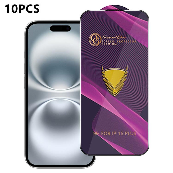 10 láminas de vidrio templado HD antiestáticas de alta alúmina con arco grande OG Purple, impresas mediante serigrafía., For iPhone 17e / 16e, For iPhone 17 Pro Max, For iPhone 17 Pro, For iPhone 17, For iPhone Air, For iPhone 16 Pro Max               ...