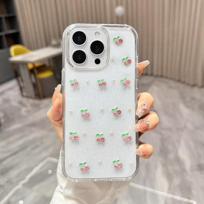 Funda para teléfono TPU con diseño de mini cereza 3D de resina epoxi, For iPhone 17 Pro Max, For iPhone 17 Pro, For iPhone 17, For iPhone Air, For iPhone 16 Pro Max, For iPhone 16 Pro, For  iPhone 16 Plus, For iPhone 16