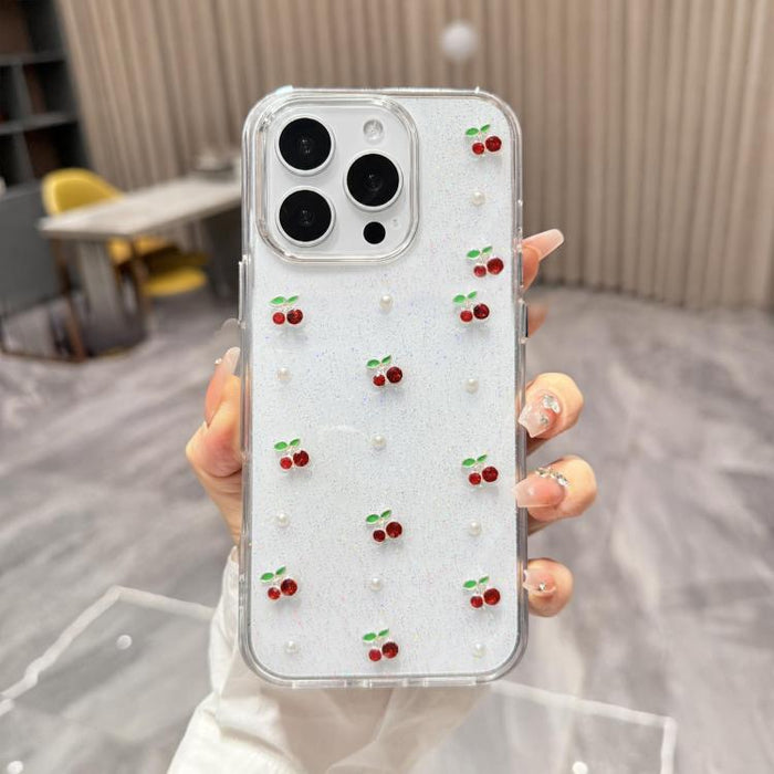 Funda para teléfono TPU con diseño de mini cereza 3D de resina epoxi, For iPhone 17 Pro Max, For iPhone 17 Pro, For iPhone 17, For iPhone Air, For iPhone 16 Pro Max, For iPhone 16 Pro, For  iPhone 16 Plus, For iPhone 16