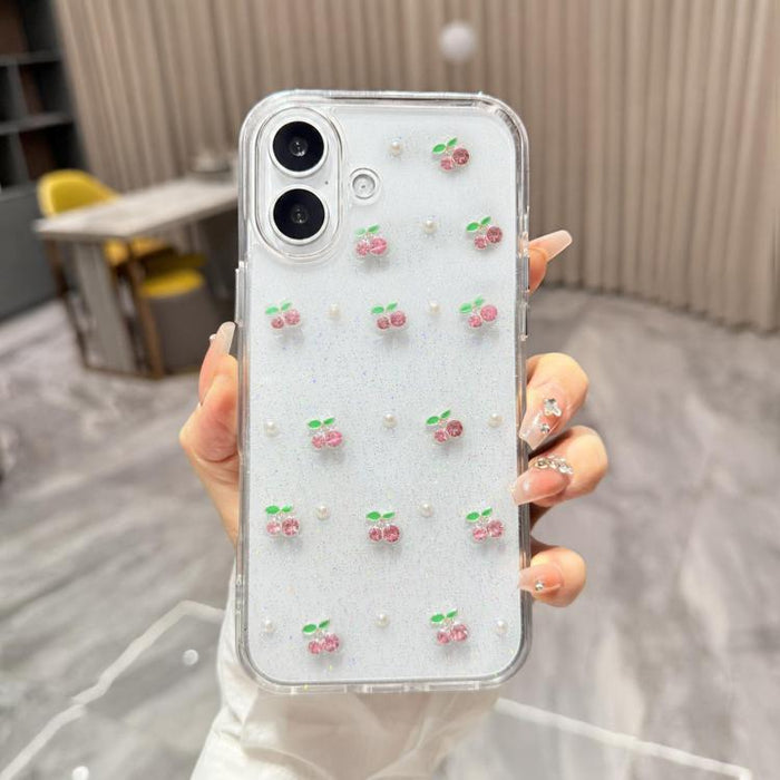 Funda para teléfono TPU con diseño de mini cereza 3D de resina epoxi, For iPhone 17 Pro Max, For iPhone 17 Pro, For iPhone 17, For iPhone Air, For iPhone 16 Pro Max, For iPhone 16 Pro, For  iPhone 16 Plus, For iPhone 16