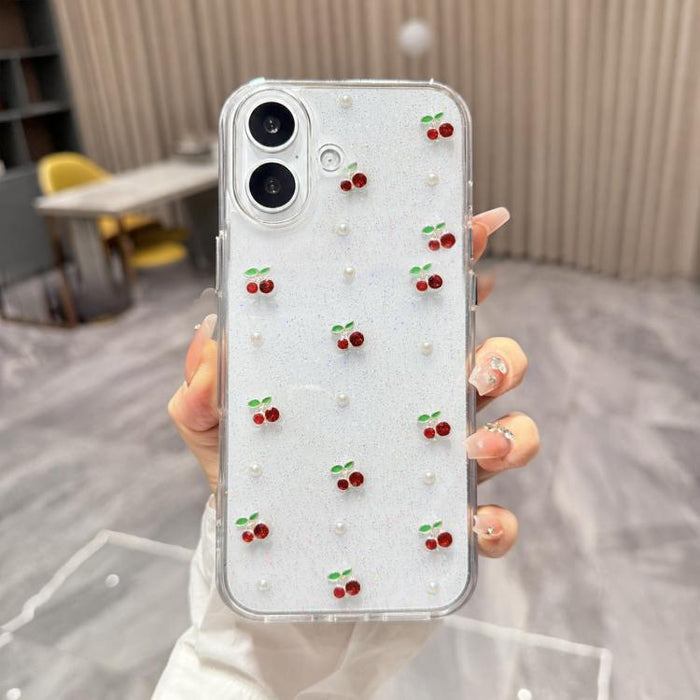 Funda para teléfono TPU con diseño de mini cereza 3D de resina epoxi, For iPhone 17 Pro Max, For iPhone 17 Pro, For iPhone 17, For iPhone Air, For iPhone 16 Pro Max, For iPhone 16 Pro, For  iPhone 16 Plus, For iPhone 16
