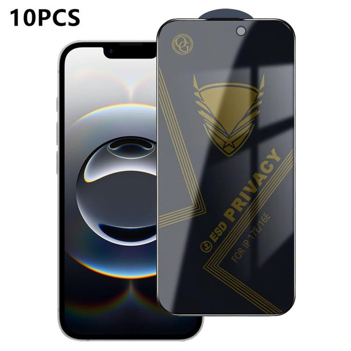 10 láminas de vidrio templado antiestático con impresión serigráfica de alto contenido de aluminio OG Golden Armor para privacidad, For iPhone 17e / 16e, For iPhone 17 Pro Max, For iPhone 17 Pro, For iPhone 17, For iPhone Air, For iPhone 16 Pro Max    ...