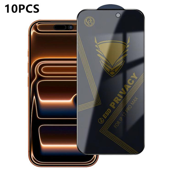 10 láminas de vidrio templado antiestático con impresión serigráfica de alto contenido de aluminio OG Golden Armor para privacidad, For iPhone 17e / 16e, For iPhone 17 Pro Max, For iPhone 17 Pro, For iPhone 17, For iPhone Air, For iPhone 16 Pro Max    ...