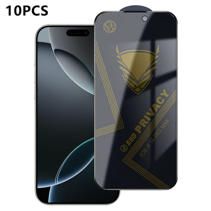 10 láminas de vidrio templado antiestático con impresión serigráfica de alto contenido de aluminio OG Golden Armor para privacidad, For iPhone 17e / 16e, For iPhone 17 Pro Max, For iPhone 17 Pro, For iPhone 17, For iPhone Air, For iPhone 16 Pro Max    ...