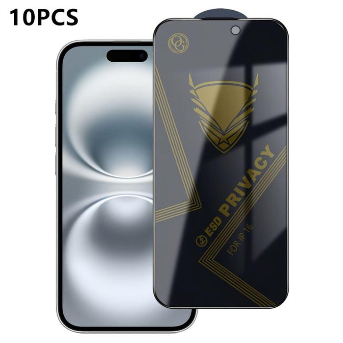 10 láminas de vidrio templado antiestático con impresión serigráfica de alto contenido de aluminio OG Golden Armor para privacidad, For iPhone 17e / 16e, For iPhone 17 Pro Max, For iPhone 17 Pro, For iPhone 17, For iPhone Air, For iPhone 16 Pro Max    ...