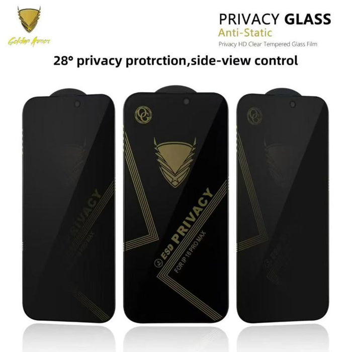10 láminas de vidrio templado antiestático con impresión serigráfica de alto contenido de aluminio OG Golden Armor para privacidad, For iPhone 17e / 16e, For iPhone 17 Pro Max, For iPhone 17 Pro, For iPhone 17, For iPhone Air, For iPhone 16 Pro Max    ...