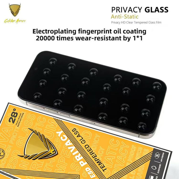 10 láminas de vidrio templado antiestático con impresión serigráfica de alto contenido de aluminio OG Golden Armor para privacidad, For iPhone 17e / 16e, For iPhone 17 Pro Max, For iPhone 17 Pro, For iPhone 17, For iPhone Air, For iPhone 16 Pro Max    ...