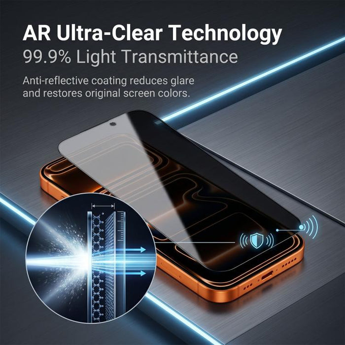 Película de vidrio templado de privacidad con impresión serigráfica antirreflectante de alta alúmina AR, For iPhone 17 Pro Max, For iPhone 17 Pro, For iPhone 17, For iPhone Air, For iPhone 16 Pro Max, For iPhone 16 Pro, For iPhone 16                   ...