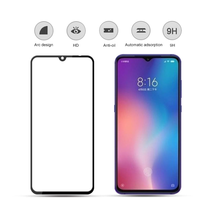 2 uds mocolo 0,33mm 9H 2.5D película de vidrio templado con pegamento completo, for Xiaomi Mi CC9, for Huawei Nova5 / Nova5 pro