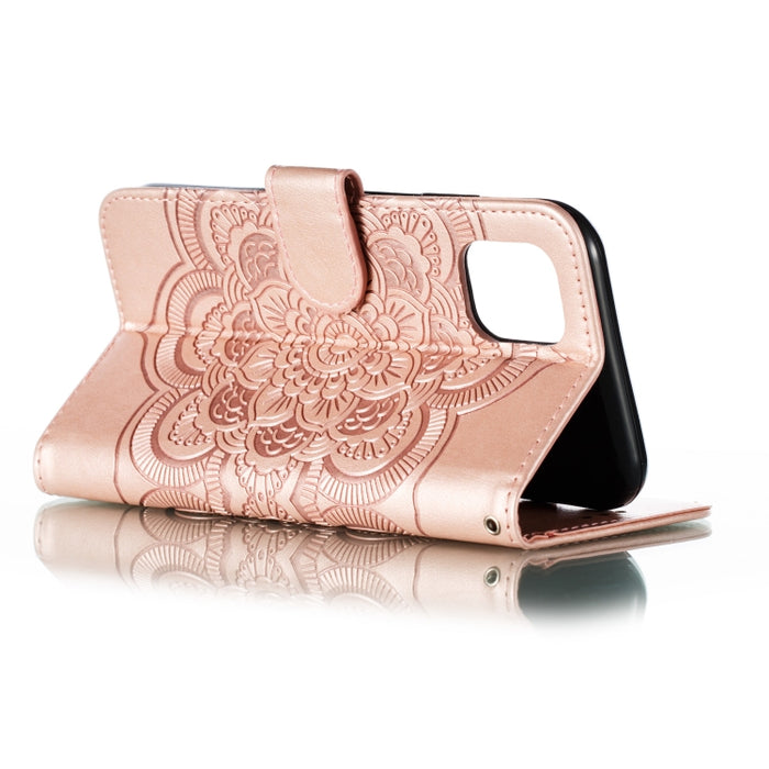 Estuche de cuero con tapa horizontal con estampado de mandala en relieve para iPhone XIR (2019), con soporte y ranuras para tarjetas, billetera, marco de fotos y cordón, For iPhone 11