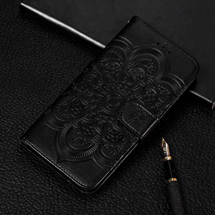 Estuche de cuero con tapa horizontal con estampado de mandala en relieve para iPhone XIR (2019), con soporte y ranuras para tarjetas, billetera, marco de fotos y cordón, For iPhone 11