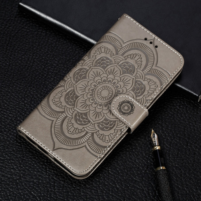 Estuche de cuero con tapa horizontal con estampado de mandala en relieve para iPhone XIR (2019), con soporte y ranuras para tarjetas, billetera, marco de fotos y cordón, For iPhone 11