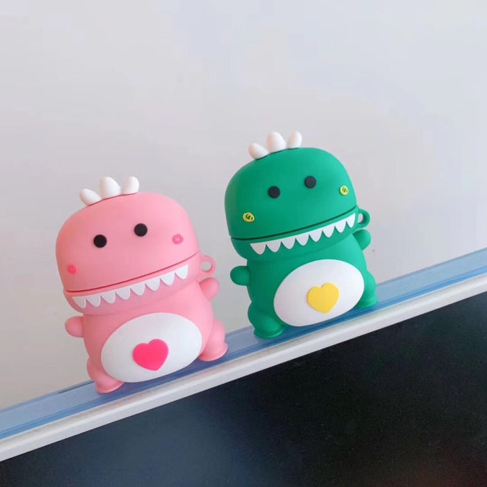 Universal Wireless Couple Green Pink Dinosaur Soporte para auriculares Bluetooth para Apple AirPods 1 / 2