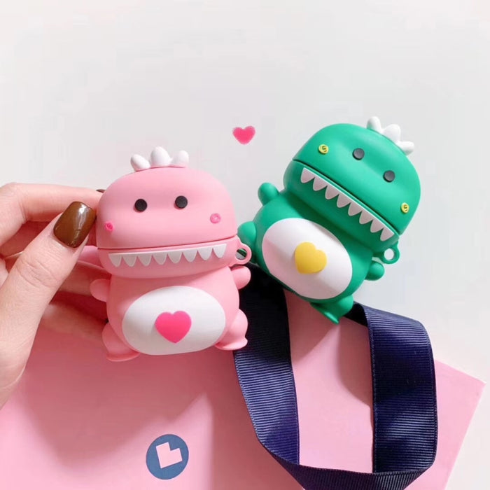 Universal Wireless Couple Green Pink Dinosaur Soporte para auriculares Bluetooth para Apple AirPods 1 / 2