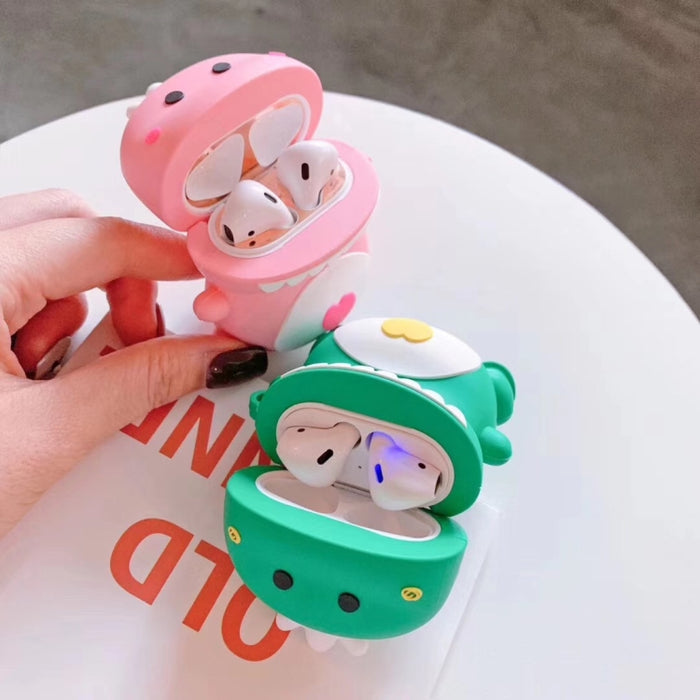 Universal Wireless Couple Green Pink Dinosaur Soporte para auriculares Bluetooth para Apple AirPods 1 / 2