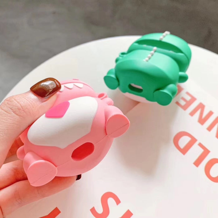 Universal Wireless Couple Green Pink Dinosaur Soporte para auriculares Bluetooth para Apple AirPods 1 / 2