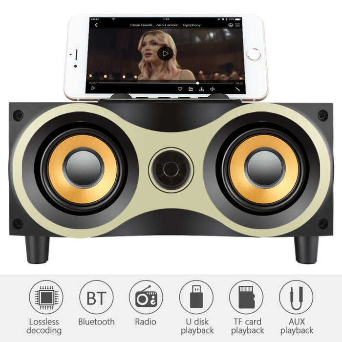 Altavoz inalámbrico de madera portátil, altavoz estéreo con Radio FM, altavoces Bluetooth de escritorio