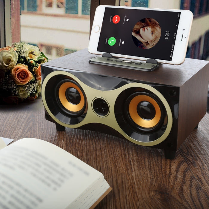 Altavoz inalámbrico de madera portátil, altavoz estéreo con Radio FM, altavoces Bluetooth de escritorio