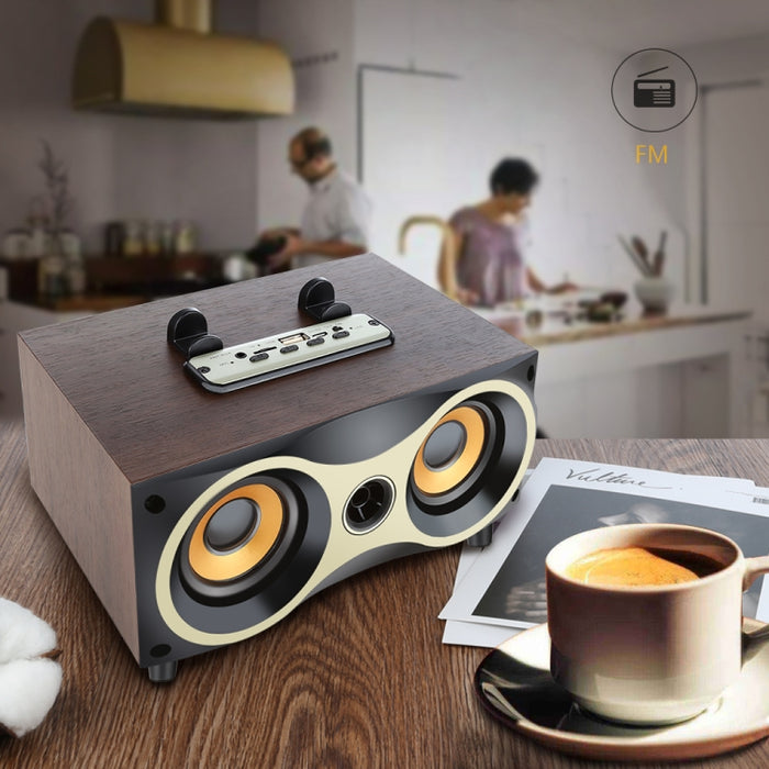 Altavoz inalámbrico de madera portátil, altavoz estéreo con Radio FM, altavoces Bluetooth de escritorio