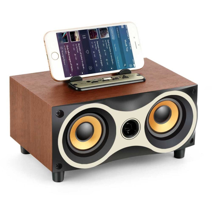 Altavoz inalámbrico de madera portátil, altavoz estéreo con Radio FM, altavoces Bluetooth de escritorio