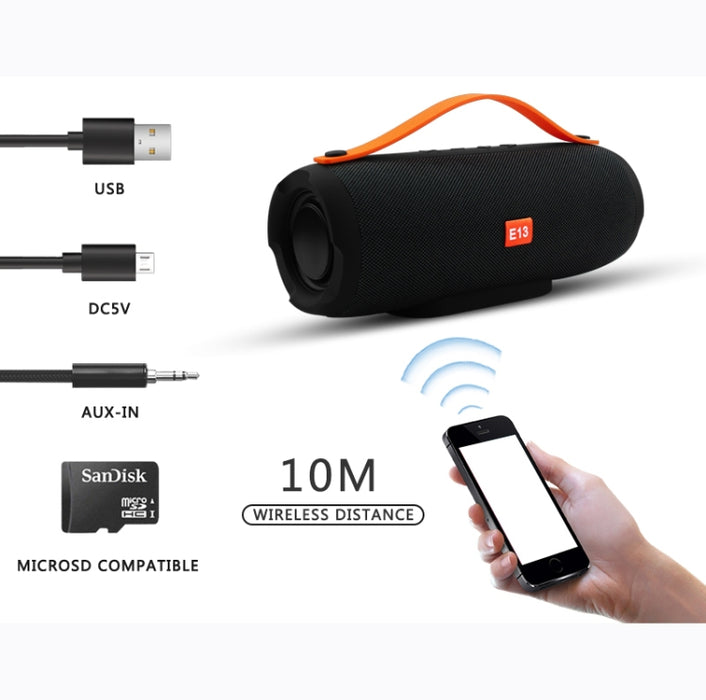 E13 Mini Altavoz Bluetooth Inalámbrico Portátil Altavoz Estéreo Radio Música Subwoofer Altavoces de Columna con TF FM, RED, BLUE, BLACK