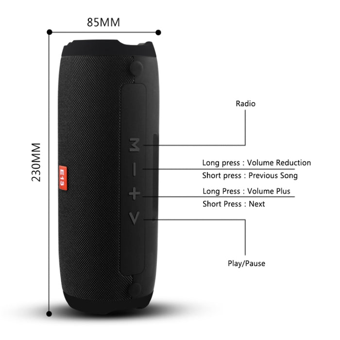 E13 Mini Altavoz Bluetooth Inalámbrico Portátil Altavoz Estéreo Radio Música Subwoofer Altavoces de Columna con TF FM, RED, BLUE, BLACK