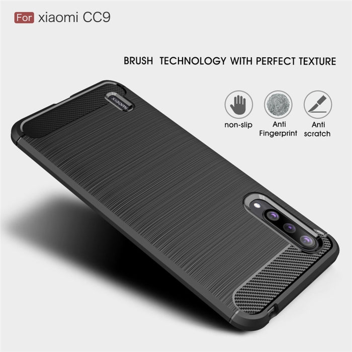 Funda de TPU de fibra de carbono con textura cepillada para Xiaomi Mi CC9