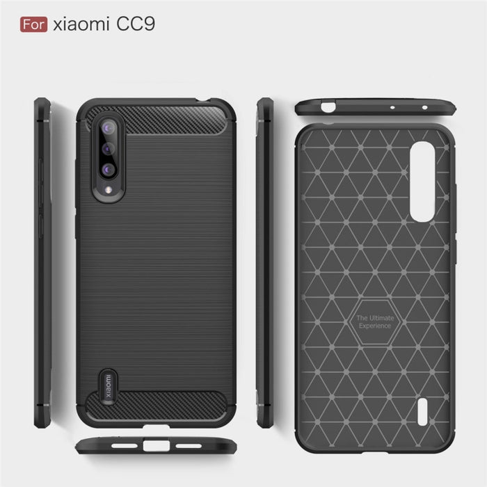 Funda de TPU de fibra de carbono con textura cepillada para Xiaomi Mi CC9