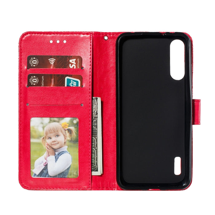 Funda de cuero con tapa horizontal con estampado de flores de encaje para Xiaomi Mi CC9e / A3, con soporte y ranuras para tarjetas y billetera y marco de fotos y cordón, For Xiaomi Mi CC9e