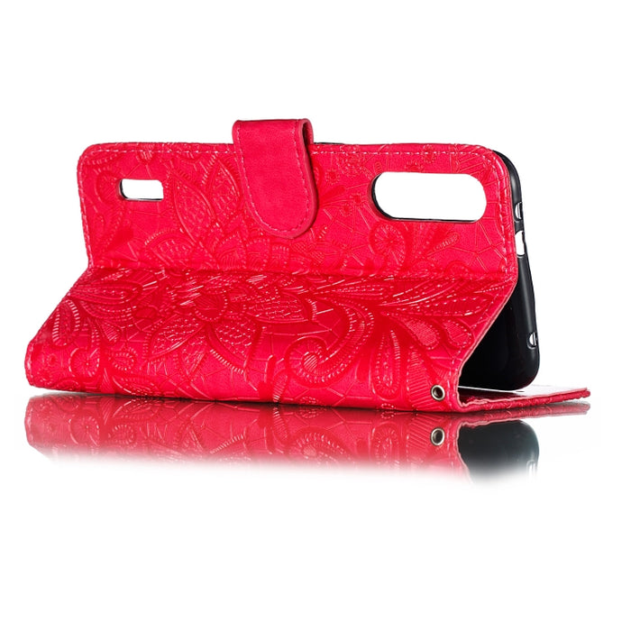 Funda de cuero con tapa horizontal con estampado de flores de encaje para Xiaomi Mi CC9e / A3, con soporte y ranuras para tarjetas y billetera y marco de fotos y cordón, For Xiaomi Mi CC9e