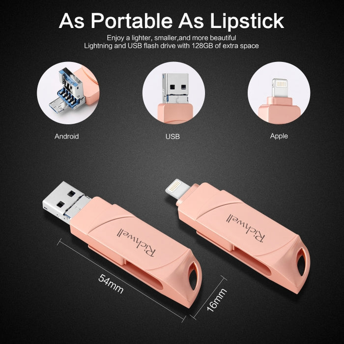 Disco flash USB Richwell DXZ64 64G 3 en 1 Micro USB + 8 pines + USB 3.0 Compatible con iPhone e IOS