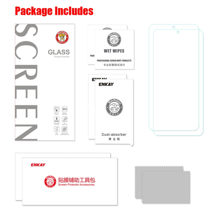 2 PCS ENKAY Hat-prince 0.26mm 9H 2.5D Película de vidrio templado de borde curvo para, Galaxy A10s, Xiaomi Redmi Note 8 Pro, Xiaomi Redmi Note 8