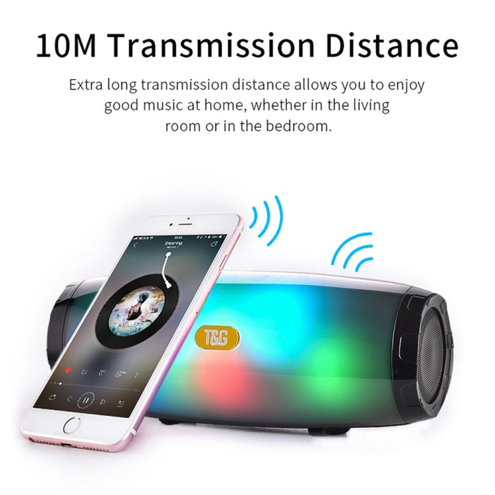 T & G TG165 5W * 2 Altavoz inalámbrico portátil con luz intermitente LED de baile Mp3 AUX USB Radio FM Estéreo Subwoofer