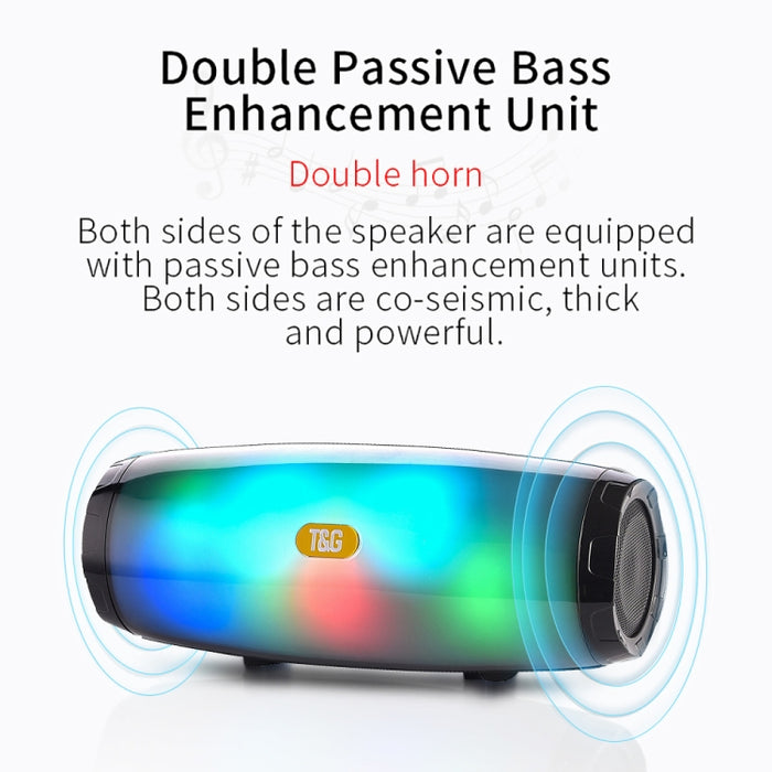 T & G TG165 5W * 2 Altavoz inalámbrico portátil con luz intermitente LED de baile Mp3 AUX USB Radio FM Estéreo Subwoofer