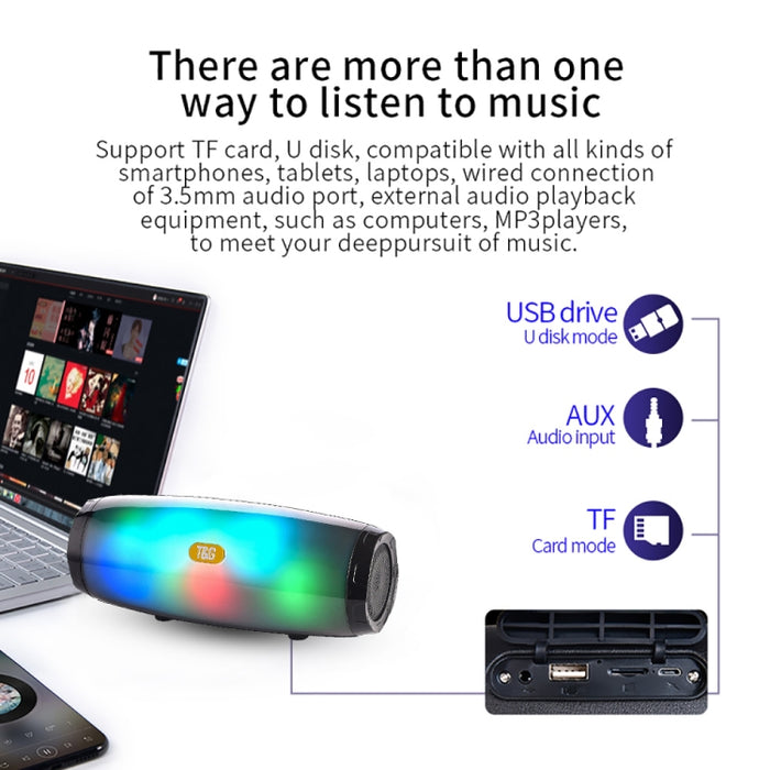 T & G TG165 5W * 2 Altavoz inalámbrico portátil con luz intermitente LED de baile Mp3 AUX USB Radio FM Estéreo Subwoofer