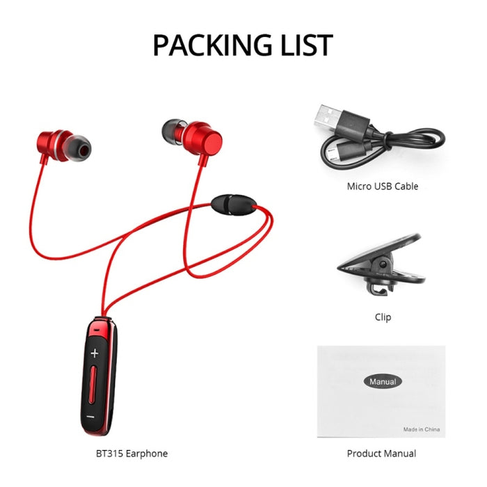 BT315 Sport Auriculares Bluetooth Auriculares estéreo inalámbricos Bluetooth 4.1 Auricular con micrófono Sport Bass Collar magnético Auricular