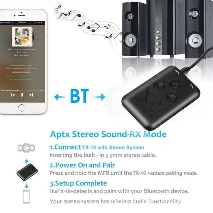 JDEX-TX10 Adaptador de transmisor y receptor de audio inalámbrico 2 en 1 de 3,5 mm Bluetooth 4.2