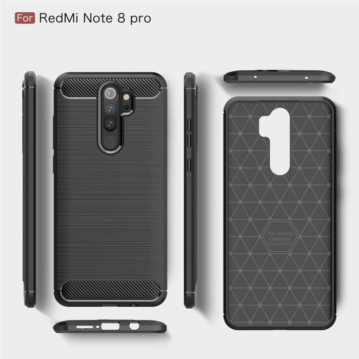 Para Xiaomi Redmi Note 8 Pro Estuche de TPU de fibra de carbono con textura cepillada, For Redmi Note 8 Pro